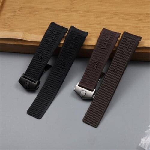 High Quality 24mm Black Brown Silicone Rubber Watchband For Tag Heue r Watch Strap Waterproof Sport Tape Deployment Clasp