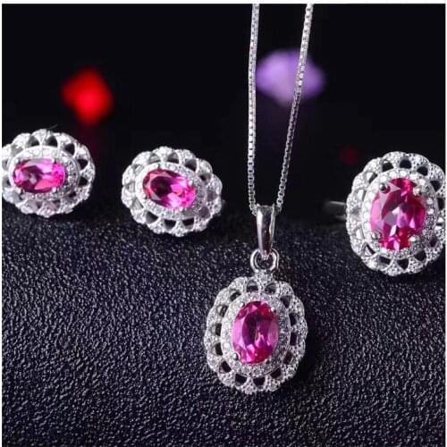 Pink Topaz Jewelry set Natural Topaz Real Topaz Jewelry set 925 sterling silver 1pc pendant,1pc ring,2pcs Earrrings