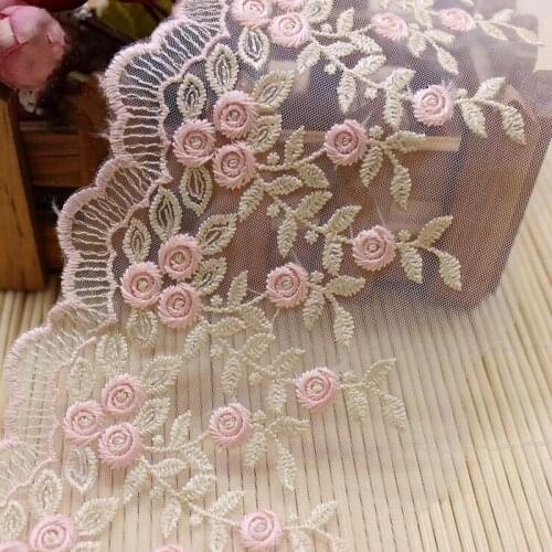 Mesh Pink Embroidery Flower Lace Ribbon Trims Dress Trimmings Applique DIY Crafts Sewing Trim Net Cloth Lace Fabric