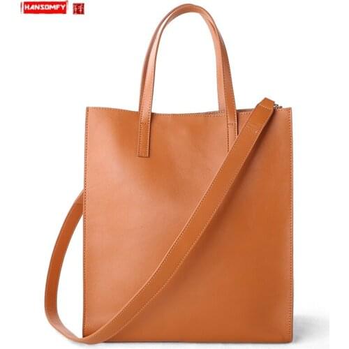 Bag Women 2020 New Tote Bag Leather Female Handbag Cowhide Shoulder Portable Large Capacity Simple Handmade Original Soft Casual