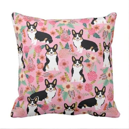Tri Colored Corgi Floral pillow case - cute corgi gift