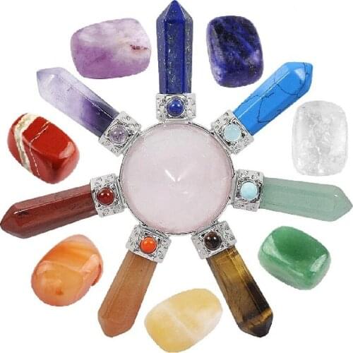 TUMBEELLUWA Healing Crystals Kit,7 Chakra Stones & 7 Chakra Cone Points Energy Generator for Reiki,Balancing Meditation Set