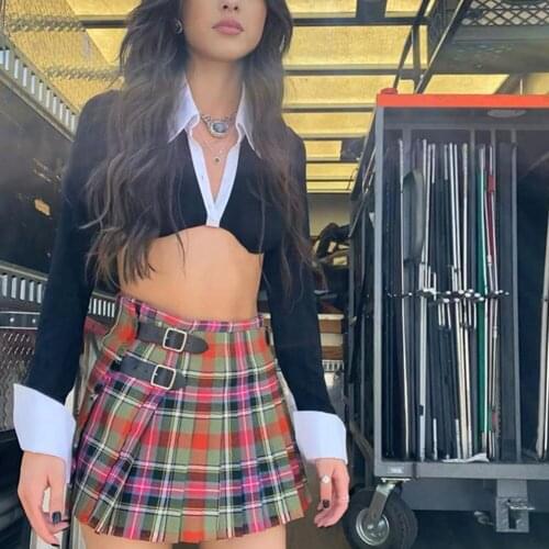 YiYiMiYu Y2K T-Shirt Women Patchwork Long Sleeve Tops Buttons Turndown Skinny Stretchy Tees Fashion Streetwear Autumn Clothes