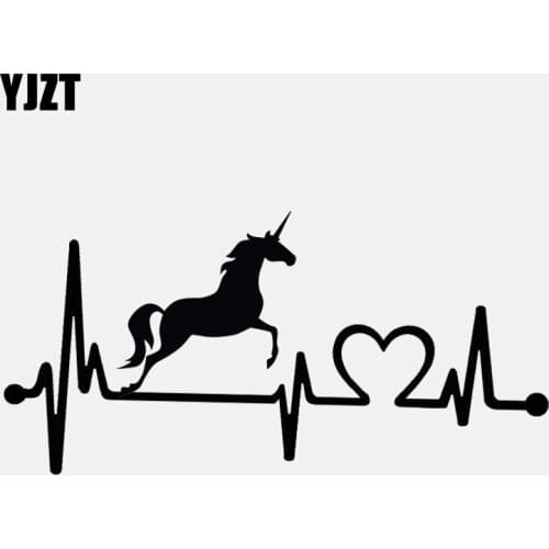 YJZT 14.9CM*7.1CM Lovely Unicorn Heartbeat Lifeline Vinyl Black/Silver Car Sticker Decal C22-1037