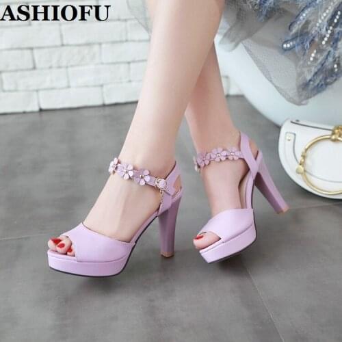 ASHIOFU Handmade Hot Sale New Ladies High Heels Sandals Slingback Buckle Strap Party Prom Shoes Peep-toe Daily Wear Sandal Shoes
