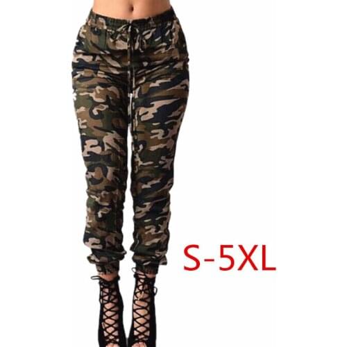 Plus Size Women Mid Waist Camouflage Pants Fashion Capri Trouser Ankle-Length Sweatpants Streetwear Camo Pants Harem Trousers