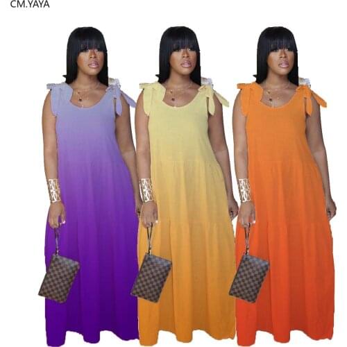 CM.YAYA women gradient bow tie up shoulder sleeveless loose maxi long dress