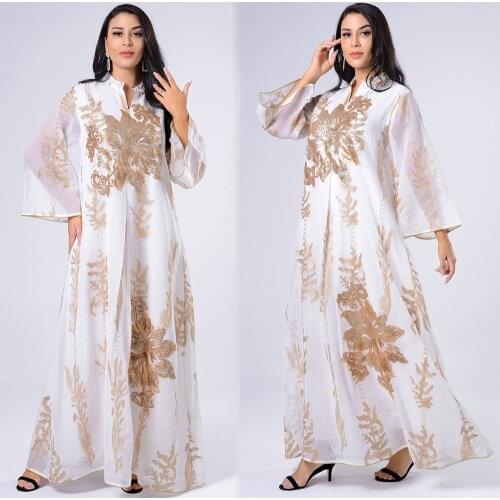 MD White Abaya Dubai Turkey Muslim Hijab Dress Women Caftan Robe 2021 Islamic Clothing Embroidery Mesh Abayas Djellaba Femme
