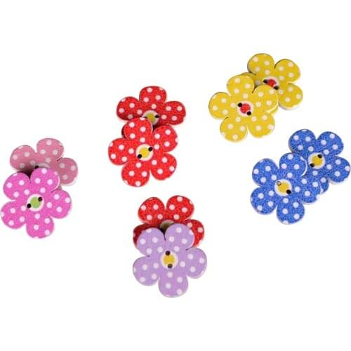 100pcs/lot Flower Painting Wooden Buttons For Clothes Flower Shape Wooden Button For Needlework Sewing Accessories