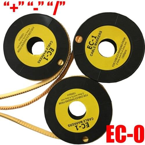 1000Pcs/Roll EC-0 Plug + Minus - Virgule / 1.5mm2 Tag Flexible PVC Print Sleeve Tube Flat Label Wire Cable Marker