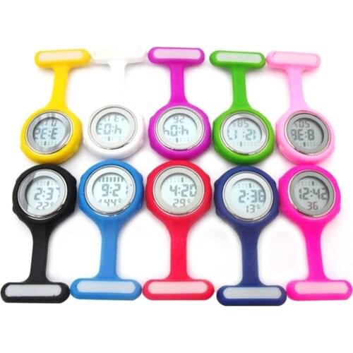 2021 Fashion Silicone Nurse Watch Solid Color Digital Display Dial Nurse Brooch Pin Pocket Electric Watch Gifts Decor Accessory