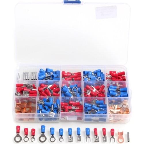 300PCS Assorted Insulated Electrical Wire Crimp Cable Connector Spade Butt Ring Fork Set Ring Lugs Rolled Terminals Kit with Box
