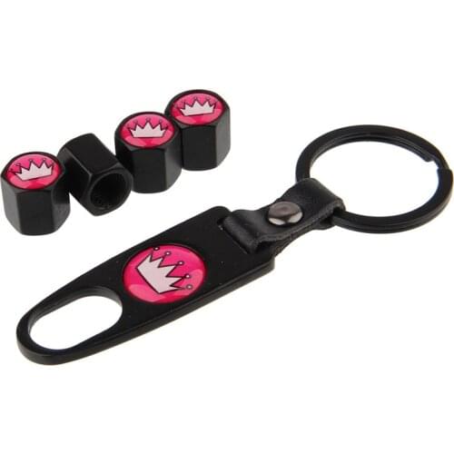 4PCS/Set Caps Car Pink Crown Tires Valve Caps Spanner Anti-lost Car Styling Fit For All Car Models Motorcycle Auto Accessories