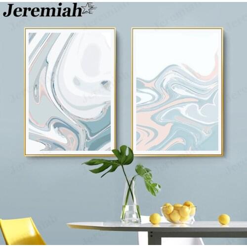 Abstract Marble Texture Canvas Abstract Blue White Painting Wall Art Modern Living Room Decoration Accessories