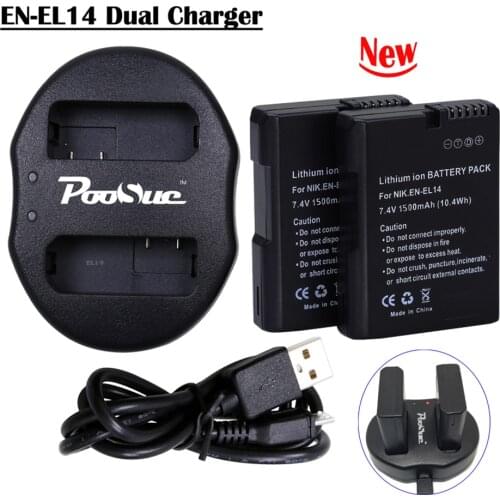 Battery EN-EL14 EL14A EN-EL14a ENEL14 EN EL14 Camera Battery Pack + USB Dual Charger for Nikon D3100 D3200 D5300 D5100 D5200