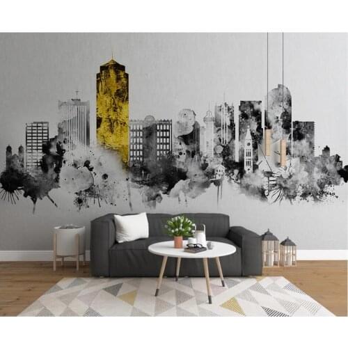 XUE SU Large custom mural wallpaper Nordic simple abstract ink city building background wall