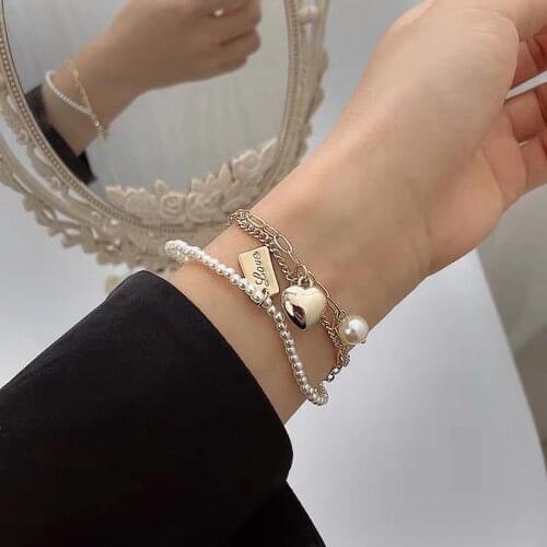 Personalized Bracelet three layers wear pearl love bracelet ins style hip hop temperament geometric Bracelet womens Bracelet