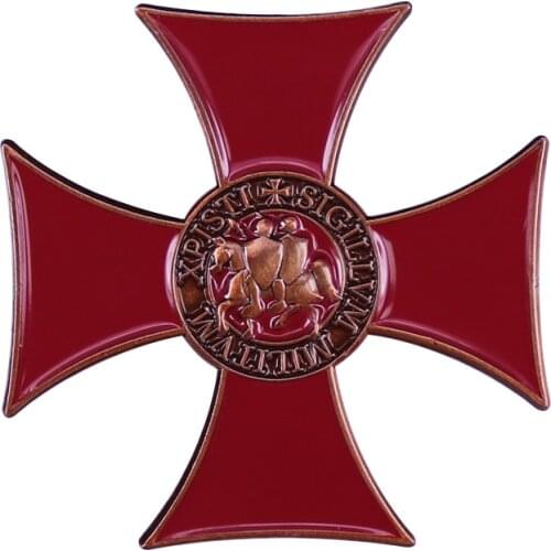Sigillum Militum Red Cross Badge knights templar crusader Brooch Wintage WWII Jewelry