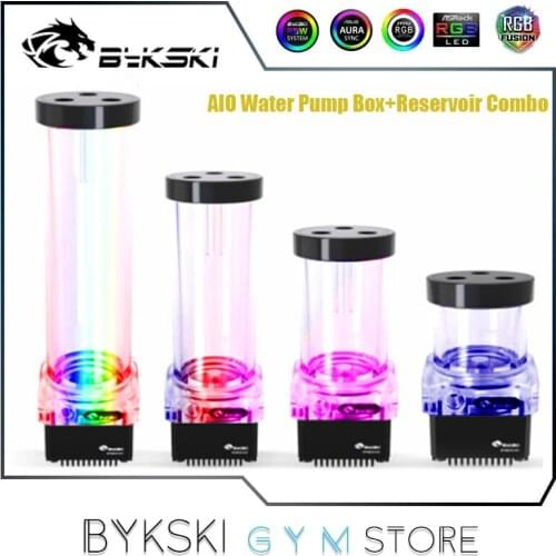 Bykski AIO Water Pump DDC RGB Silent, 600L/H, Pump Box+Reservoir Combo, 60mm-200mm Res PWM 5V/12V M/B SYNC, CP-PMD3COV-X-CT60-V2