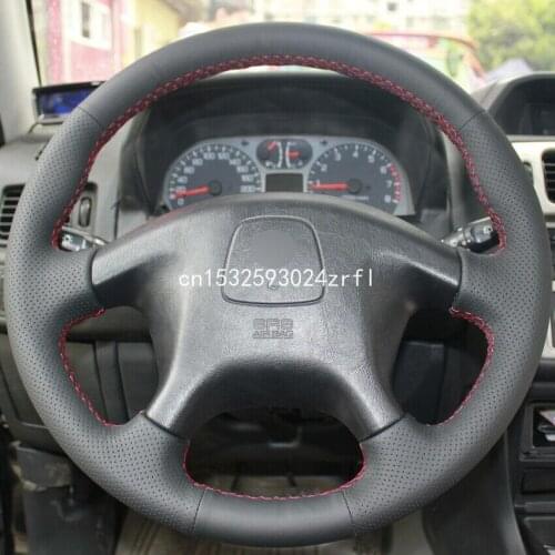 DIY Top Leather Car Steering Wheel Hand-stitch on Wrap Cover For Mitsubishi Pajero Pajero Sport