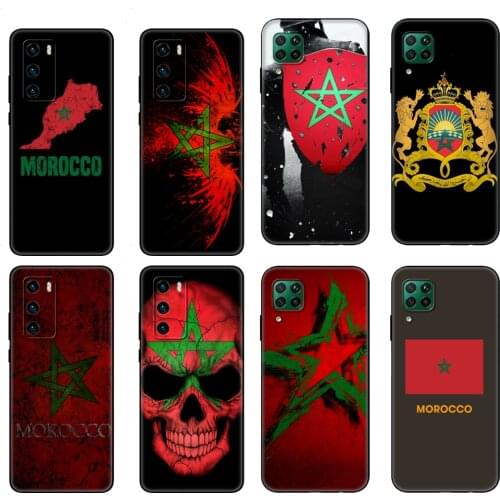 Black tpu Case For Huawei P30 Lite P30 Pro P40 Case For Huawei P40 LITE E P Smart Case Cover Morocco flag coat of arms symbol
