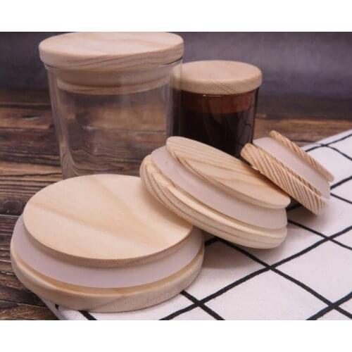 Wooden Mason Jar Lids 8 Sizes Environmental Reusable Wood Bottle Caps With Silicone Ring Glass Bottle Sealing Cover Dust Cover#4