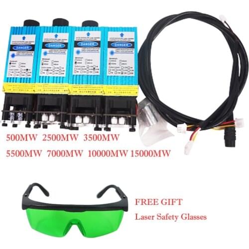 Diode Laser Module TTL PMW Mix Control 405NM 450NM Blue Purple Laser Head with Goggles for Desktop Wood Laser Engraving Machine