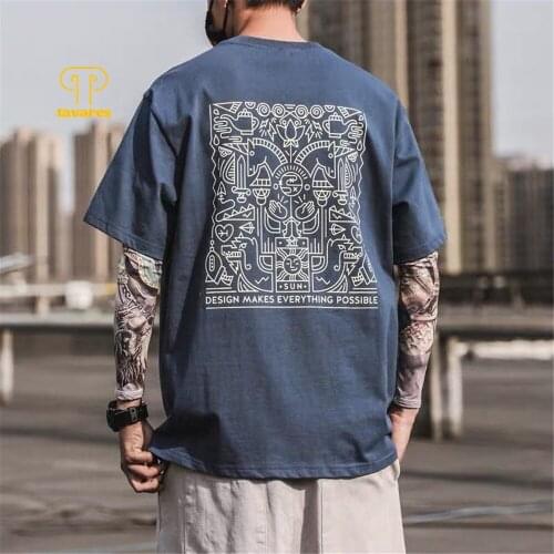 TAVARES Men Short Sleeve Printed Loose Summer Round neck Casual Cotton T-shirt Breathable Loose Clothes