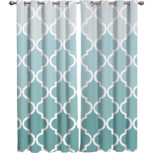 Geometric Blue Green Gradient Turquoise Curtain Kids Room Bedroom Kitchen Decor Curtains Window Treatment Home Decor Drapes
