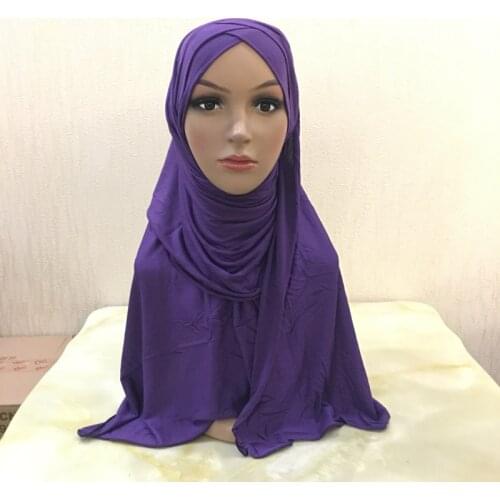 H097 double crisscrossed elastic soft jersey scarf pull on scarf amira headscarf with two shawls