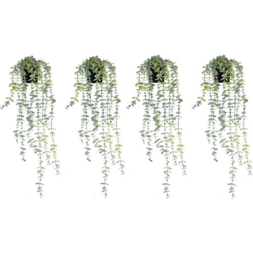 4 Pcs Fake Vines Artificial Hanging Plants Fake Eucalyptus Plants Potted Greenery Vines in Black Pot for Home Indoor