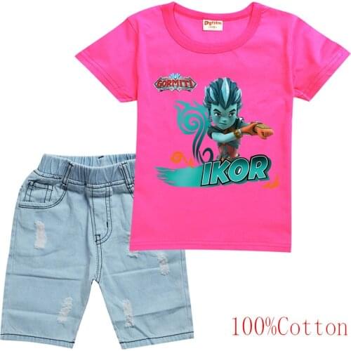 2021 Summer Game Gormiti T Shirt Denim Shorts 2pcs Sets Kids Clothing Sets 100% Cotton Toddler Girls Outfits Boys Cartoon Suits