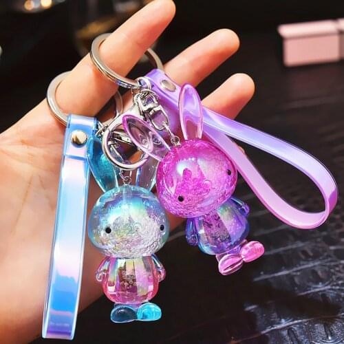 Korean Colorful Crystal Bunny Keychain Rabbit Doll Pendant Car Key Chain Girl Gift