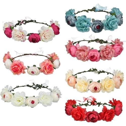 Simulation Rose Crown Headband Wedding Bride Wreath Hair Hoop Seaside Artificial Flower Beach Headpiece Photo Props wholesales