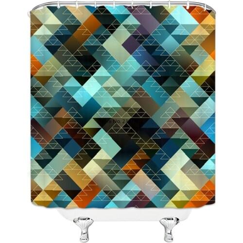 Fashion Personality Geometric Pattern Pink Purple Yellow Black Gray Hanging Shower Curtain Waterproof Mildew Polyester Cloth