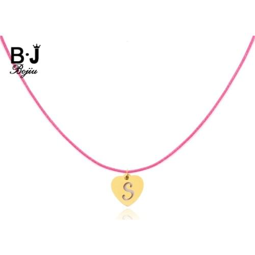 BOJIU Fashion English Alphabet 26 Initial Letter Pendant Necklaces Women Golden Stainless Steel Love Heart Rope Necklace NKS260