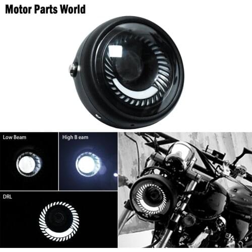 6.5'' Motorcycle Universal Cafe Racer Vintage LED Protection Headlight High Low Beam For Harley Touring Dyna Sportster XL Custom