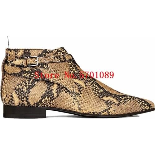 Man Genuine Leather Shoes Signature London 20 Jodhpur Cropped Boots Natural Python Embossed Leather Metal Buckle Ankle Boots