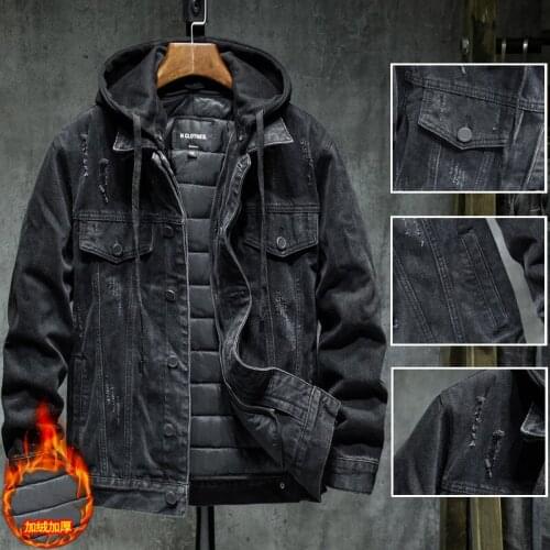 2021 Men Black/blue Winter Jean Jackets Outerwear Warm Denim Coats New Liner Thicker Winter Wool Large Size M-4XL
