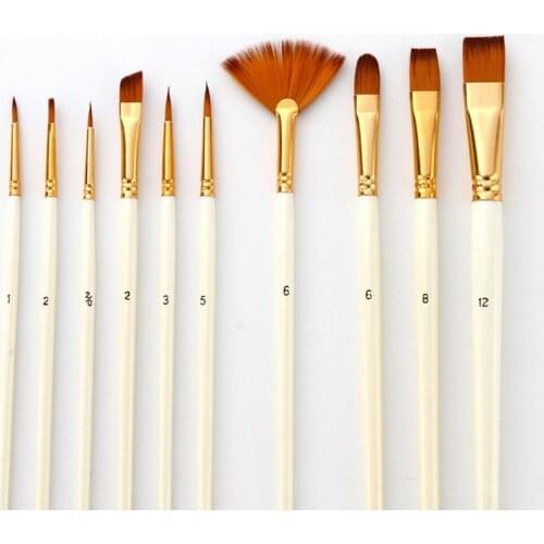 10pcs Artist Painting Brushes Set Various Size And Shape Nylon Hair Art Drawing Watercolor Pens Painting Supplies