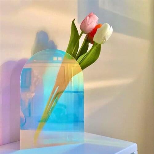 New Nordic Rainbow Colorful Acrylic Vase Art Geometric Sunlight Sunrise Daybreak Vases for Home Decorations Desktop Decor 2021