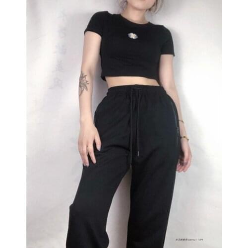 Pure color high-waist sports casual pants womens breathable slimming fashion loose sports fitness pants A667