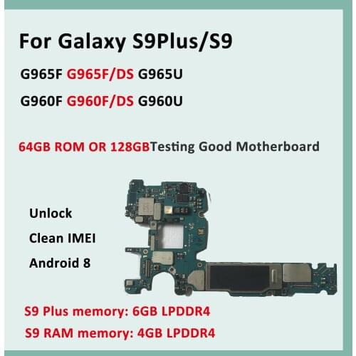 Original For Samsung Galaxy S9Plus G965F G965U G965FD S9 G960F G960FD G960U Motherboard Unlocked Clean IMEI Logic Board
