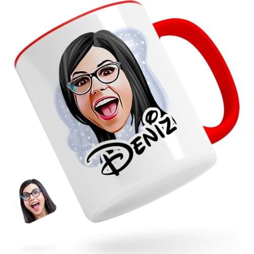 Personalized Women 'S Face Caricature Of Red Mug Bardak-2
