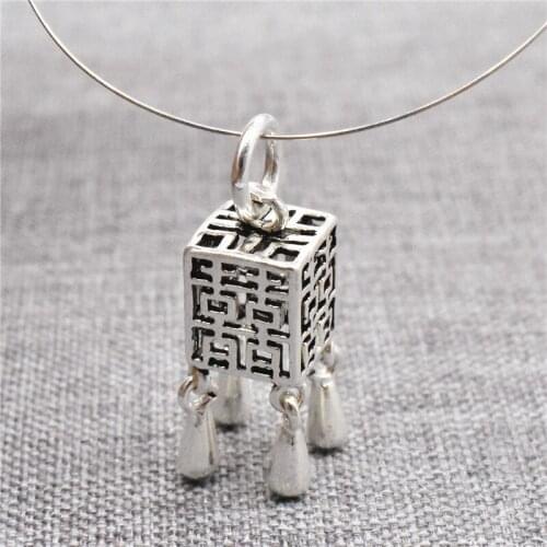 2pcs of 925 Sterling Silver Chinese Double Happiness Wedding Lantern Charms for Necklace