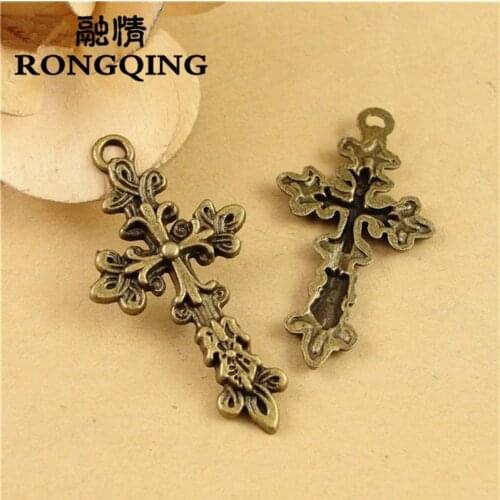 RONGQING 25*47MM 60pcs/lot cross Pendants Necklaces Handmade Accessories Fashion Jewelry Charms DIY