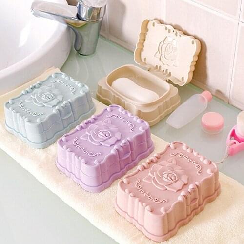 Portable Rose carved Soap Box Case Holder Container Wash Dust-proof Soap case Home Bathroom Accessories Soap Dish storagecase
