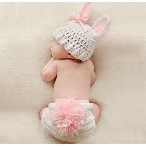Newborns Props Photography Crochet Baby Hat Rabbit Handmade Props Newborn Baby Bonnet Infant Newborn Studio Photo Session Prop
