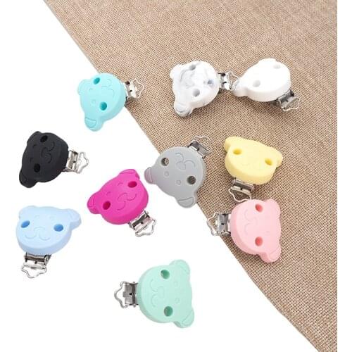 Chenkai 50PCS Silicone Bear Clips Baby Animal Pacifier Clip Dummy Smoother Holder For DIY Infant Chewable Pacifier Chain Gift