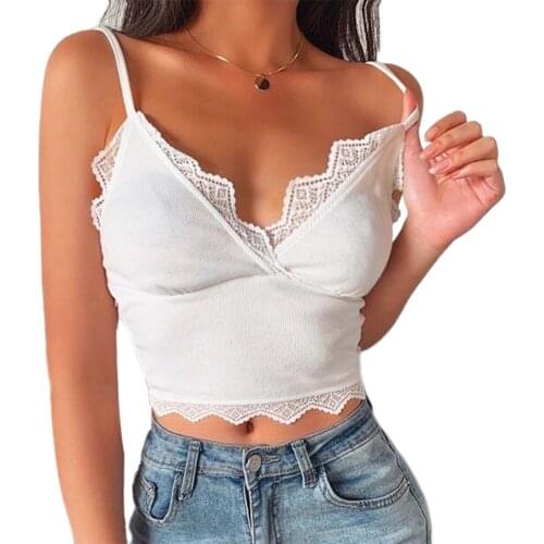 New Ladies Sex Slim Backless Cropped Top Women Crop Tops Womens Sexy V Neck Lace Camisole Sleeveless Summer Top Camis